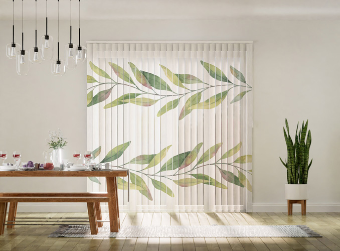 Cortinas verticais com tecido fotográfico